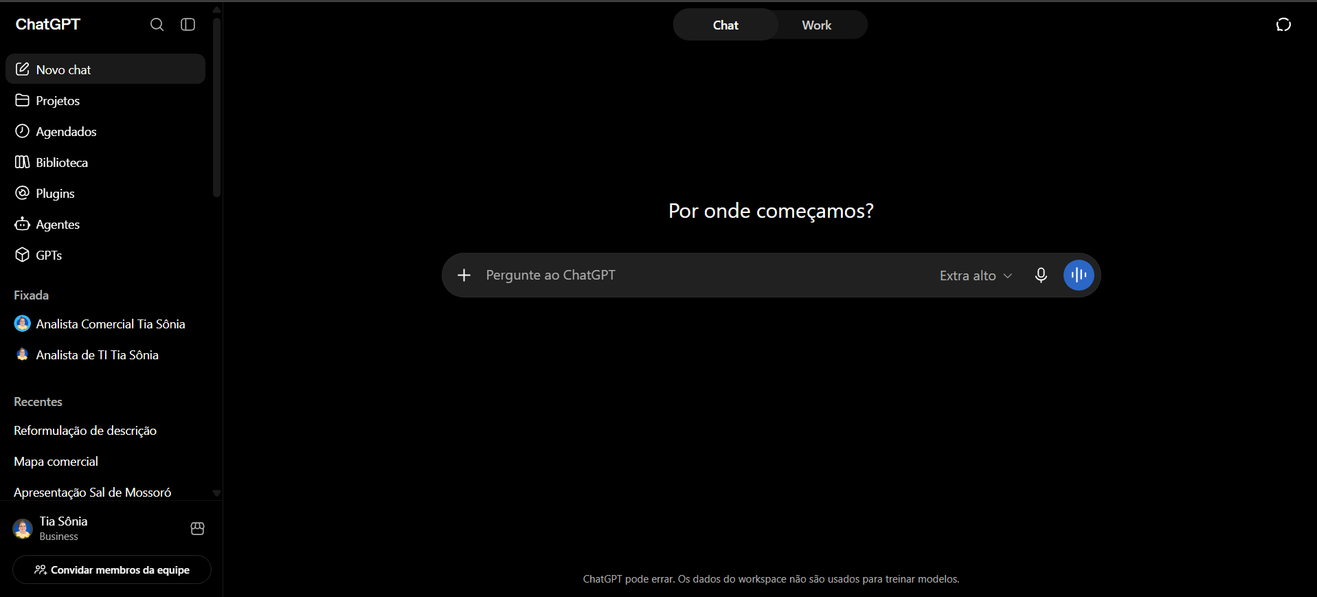 ChatGPT aberto no workspace Tia Sonia